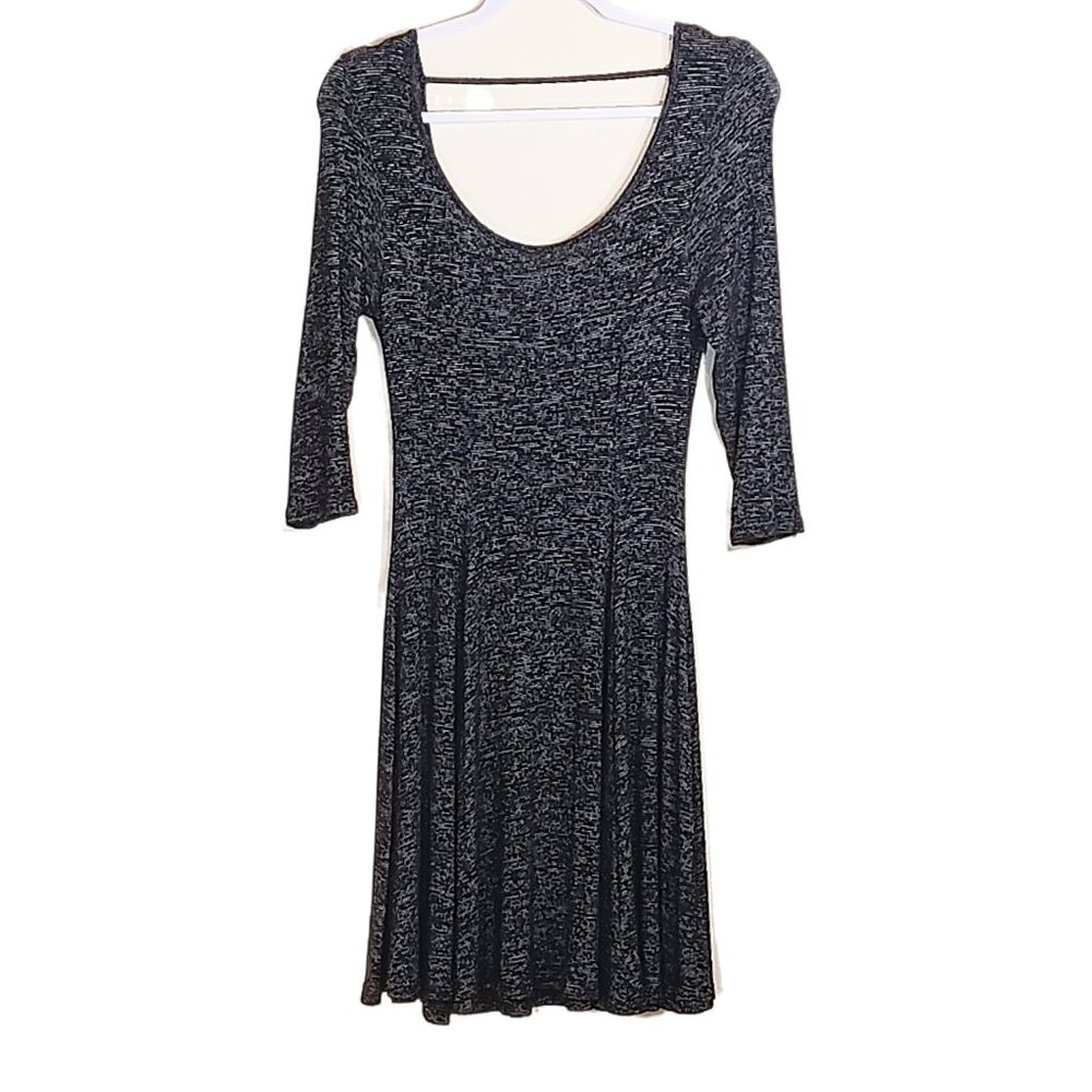 Aiden Y Fit & Flare Skater Dress Large Black Open Back Midi Casual Party Dress